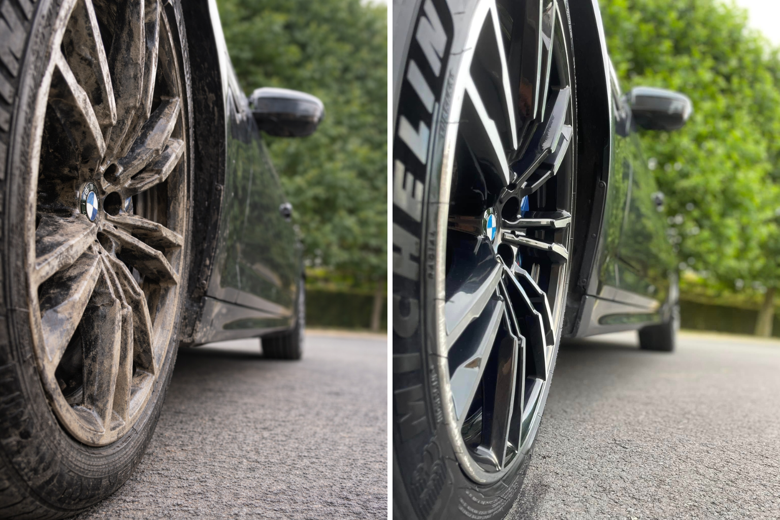 Exterieur dieptereiniging van wagen in Waregem met reiniging van velgen